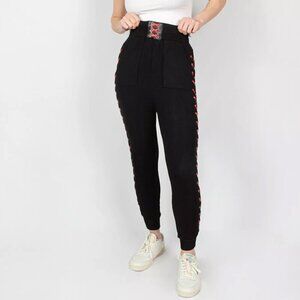 The Kooples Black Slouchy Fleece Pants Leather Lace Up Accents Sz S